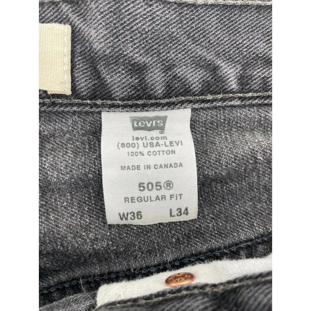 VNTG 2003 Levi’s 505 Jeans Men’s 36x34 Relaxed Fit Charcoal Wash Y2K Distressed